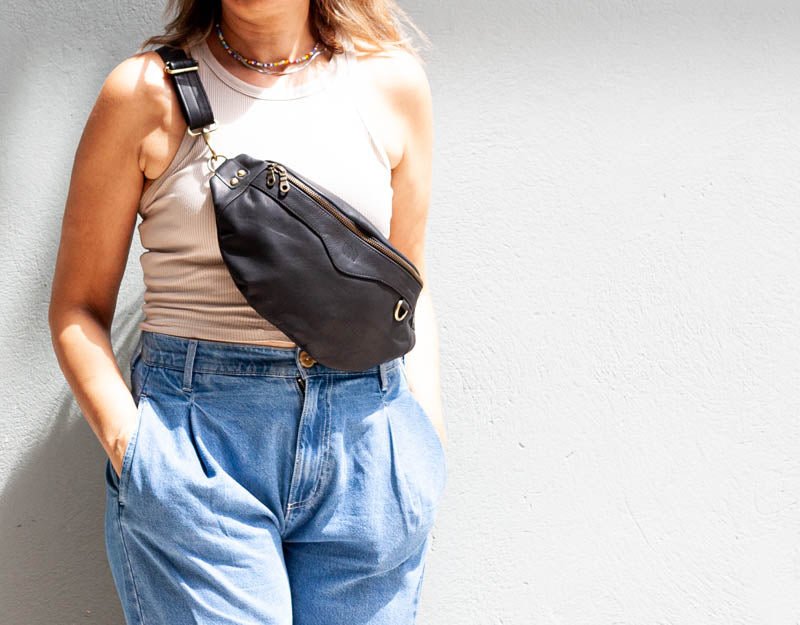 Haris fanny pack - Black leather - milloobags