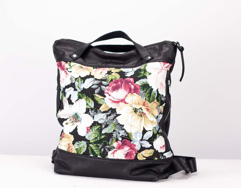 Minos backpack - Black leather & Floral canvas - milloobags