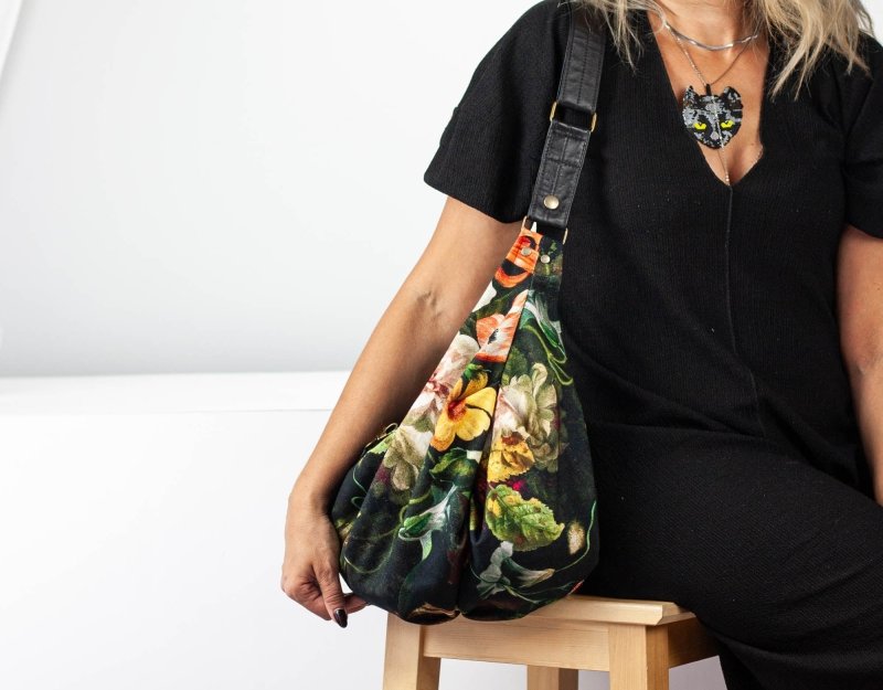 Kallia crossbody bag - Floral canvas and black leather - milloobags