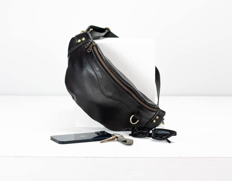 Haris fanny pack - Black leather - milloobags