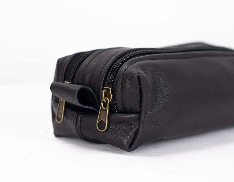 black leather double zippered case