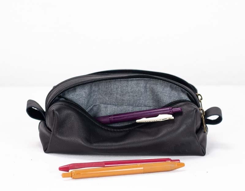 black leather double zipper case 