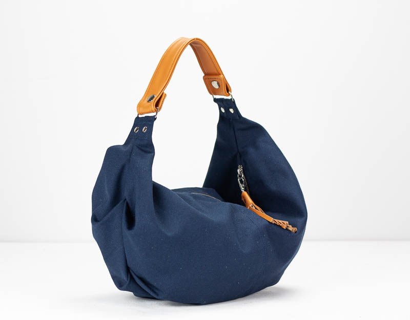 Kallia mini bag - Blue canvas and Brown leather - milloobags