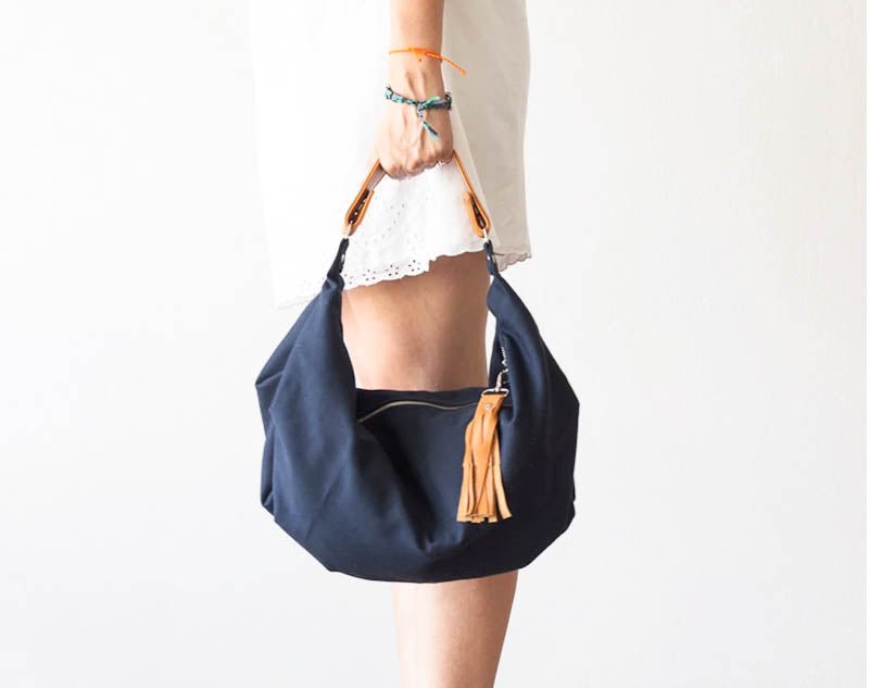 Kallia mini bag - Blue canvas and Brown leather - milloobags