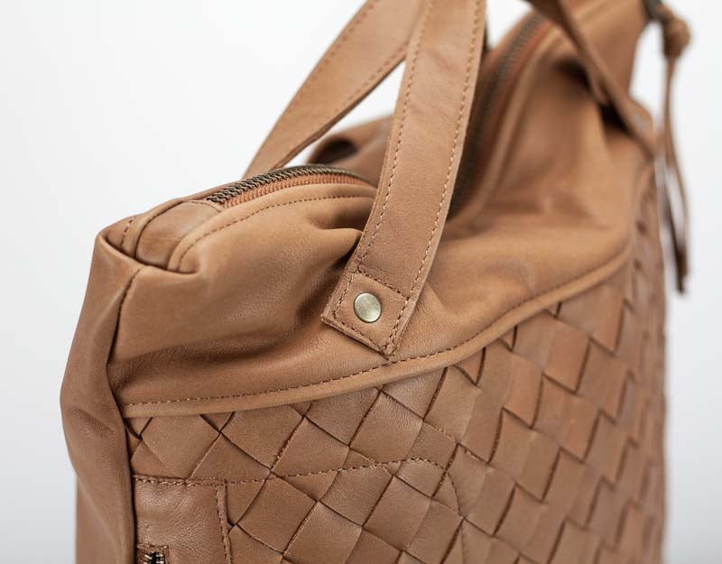 Minos backpack - Milk coffee brown hand woven leather - milloobags