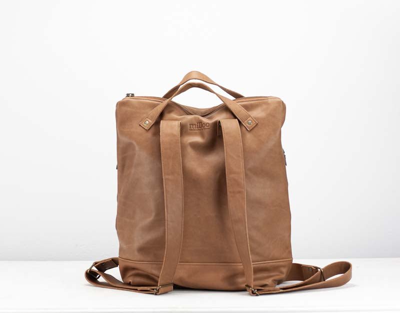 Minos backpack - Milk coffee brown hand woven leather - milloobags