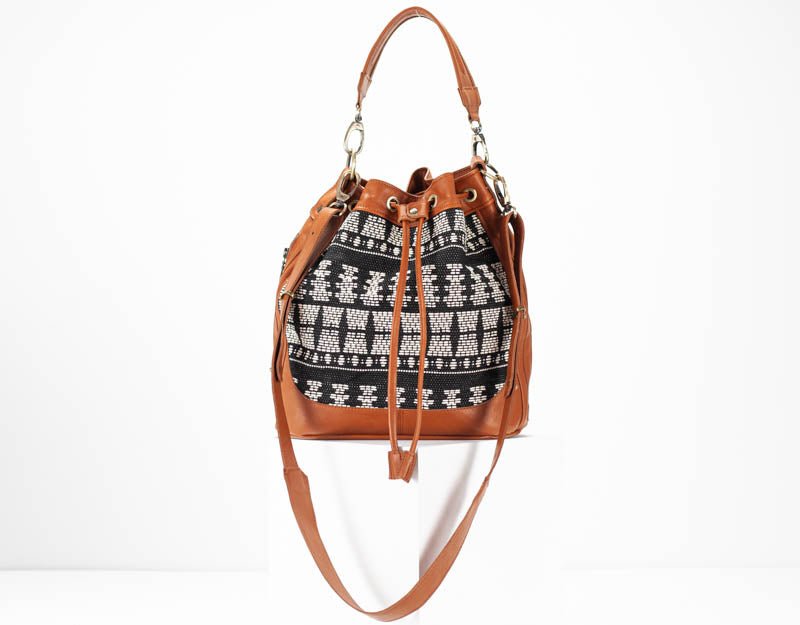Danae bag - Brown leather and black patterned cotton - milloobags