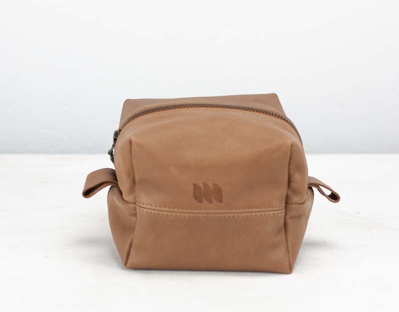 Cube case - Milk coffee brown soft leather - milloobags