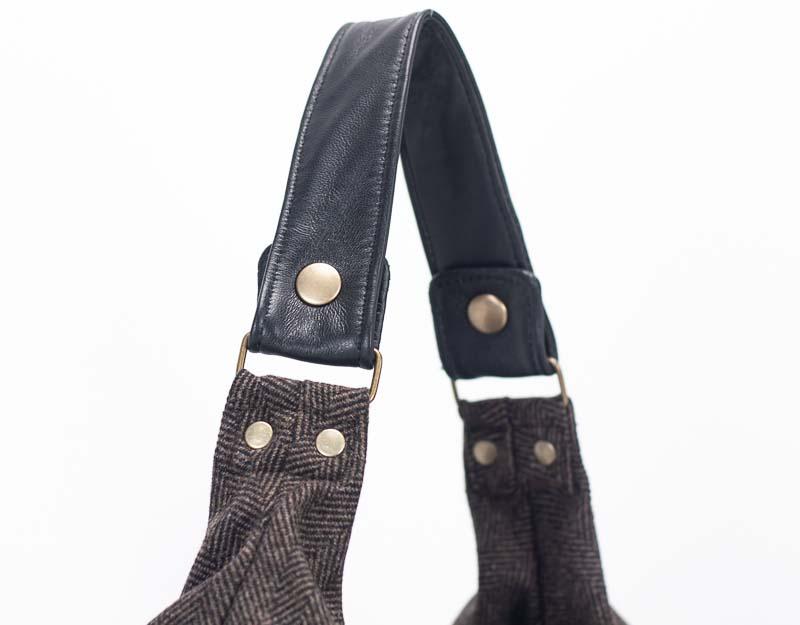 Kallia mini bag - Brown herringbone wool and Black leather - milloobags