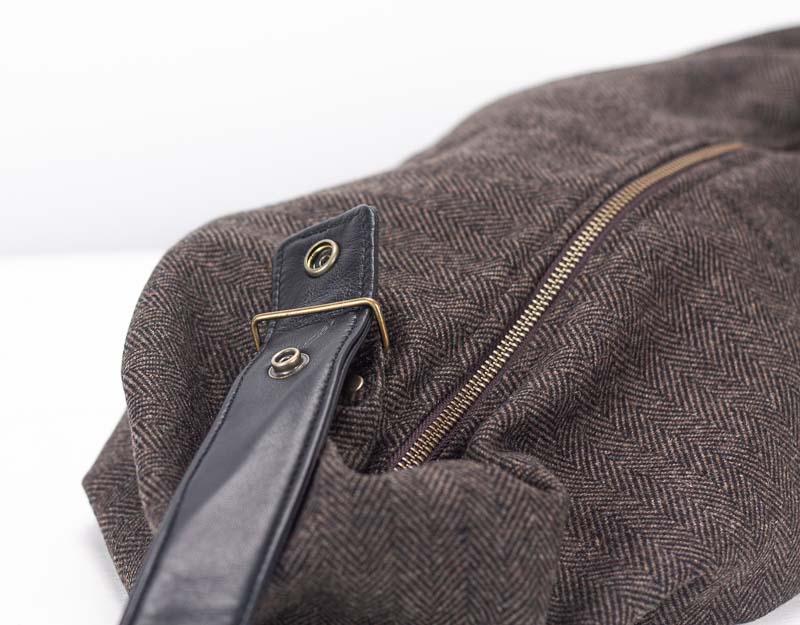 Kallia mini bag - Brown herringbone wool and Black leather - milloobags