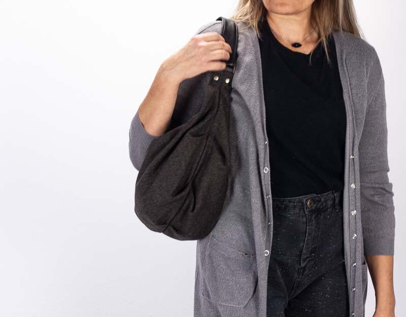 Kallia mini bag - Brown herringbone wool and Black leather - milloobags