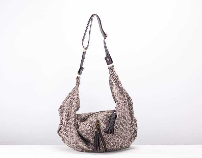 Kallia crossbody bag - Brown patterned wool and leather - milloobags
