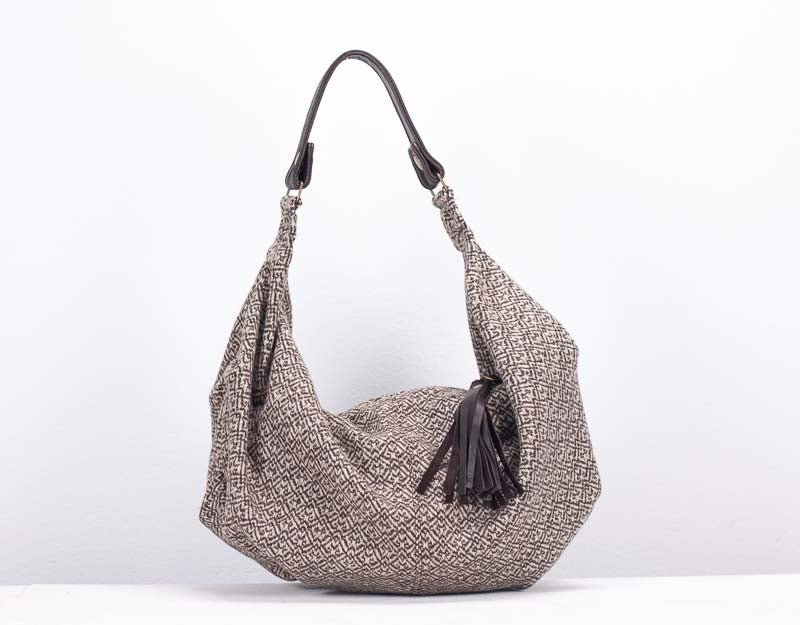 Kallia mini bag - Brown patterned wool and brown leather - milloobags