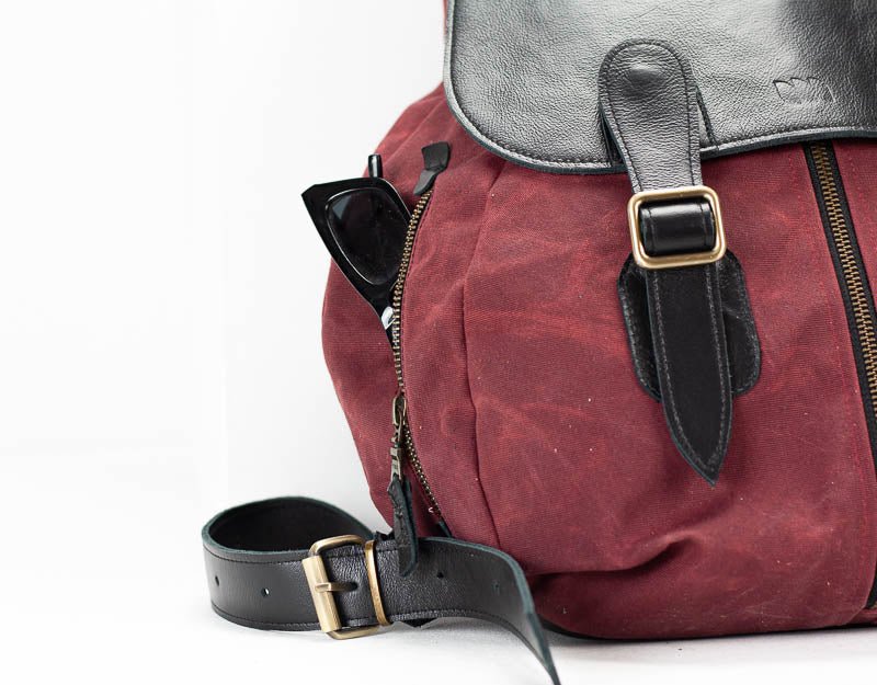 Artemis backpack - Burgundy canvas and Black leather - milloobags