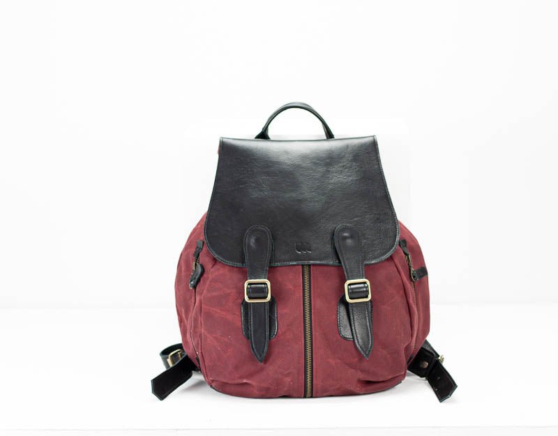 Artemis backpack - Burgundy canvas and Black leather - milloobags