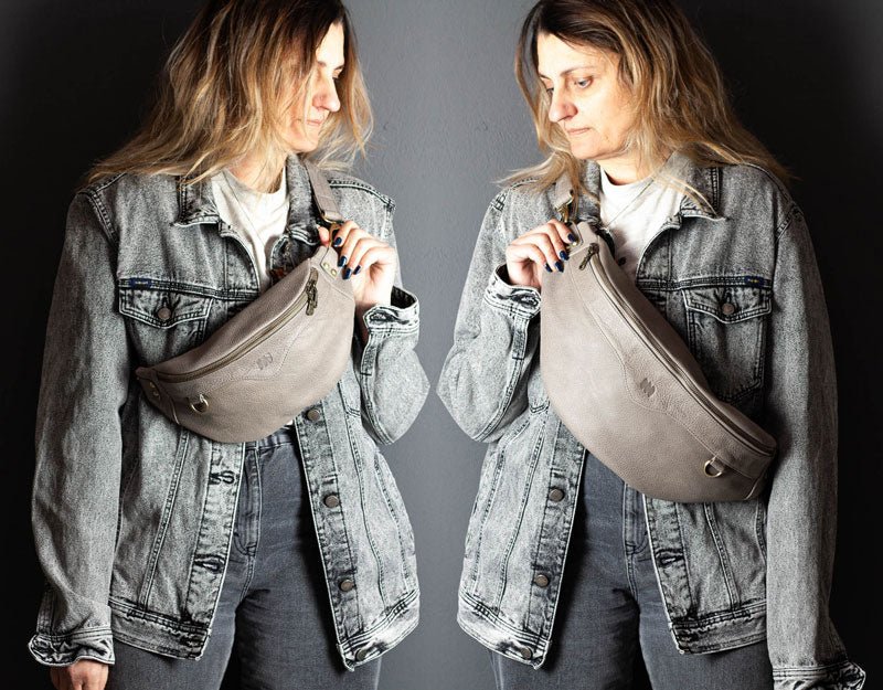 Haris fanny pack - Stone grey leather - milloobags