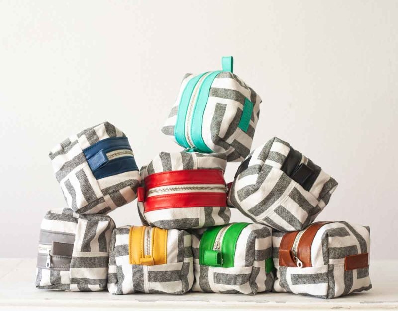 Cube case - Stripe canvas and leather - milloobags