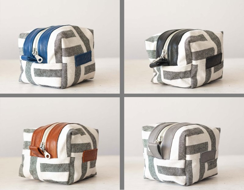 Cube case - Stripe canvas and leather - milloobags