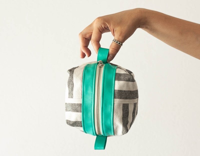 Cube case - Stripe canvas and leather - milloobags