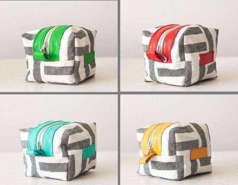 Cube case - Stripe canvas and leather - milloobags