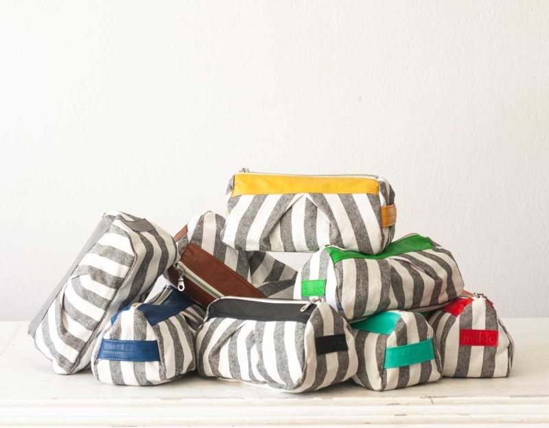 Estia case - Stripe canvas and leather - milloobags