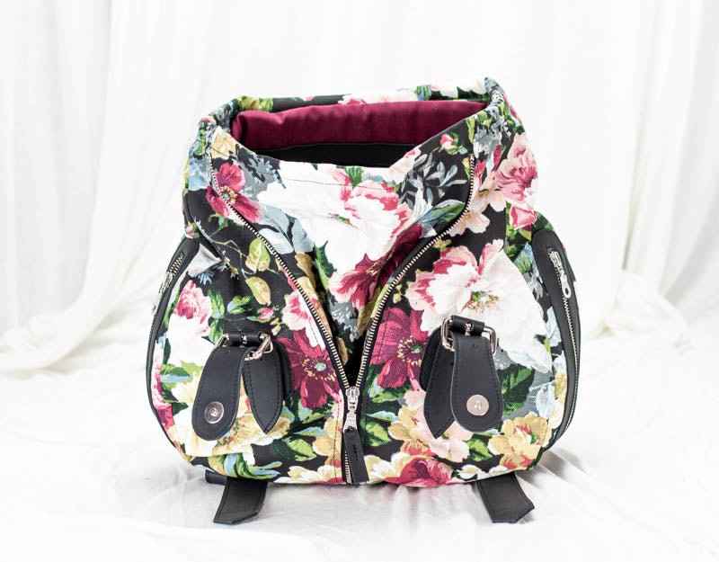 Artemis backpack - Floral canvas and Black leather - milloobags
