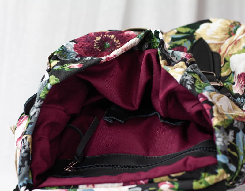 Artemis backpack - Floral canvas and Black leather - milloobags
