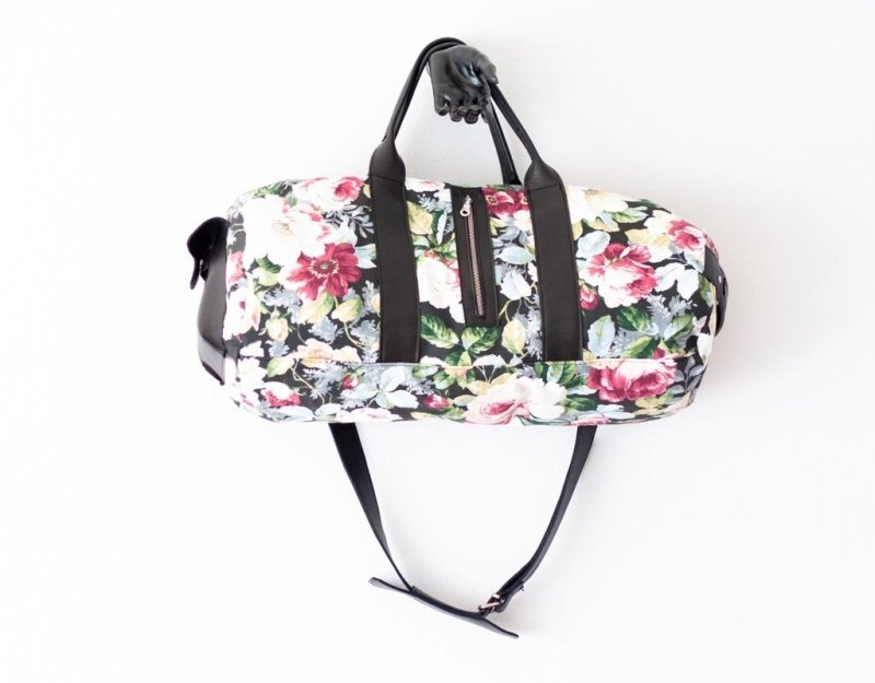 Nestor duffel bag - Black leather &amp; Floral canvas