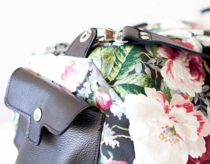 Nestor duffel bag - Black leather &amp; Floral canvas