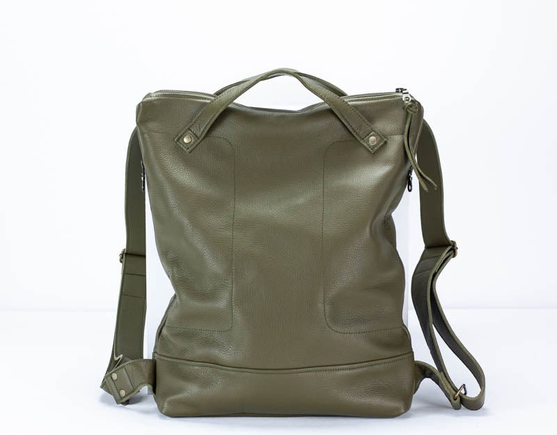 Minos backpack - Olive green pebbled leather - milloobags