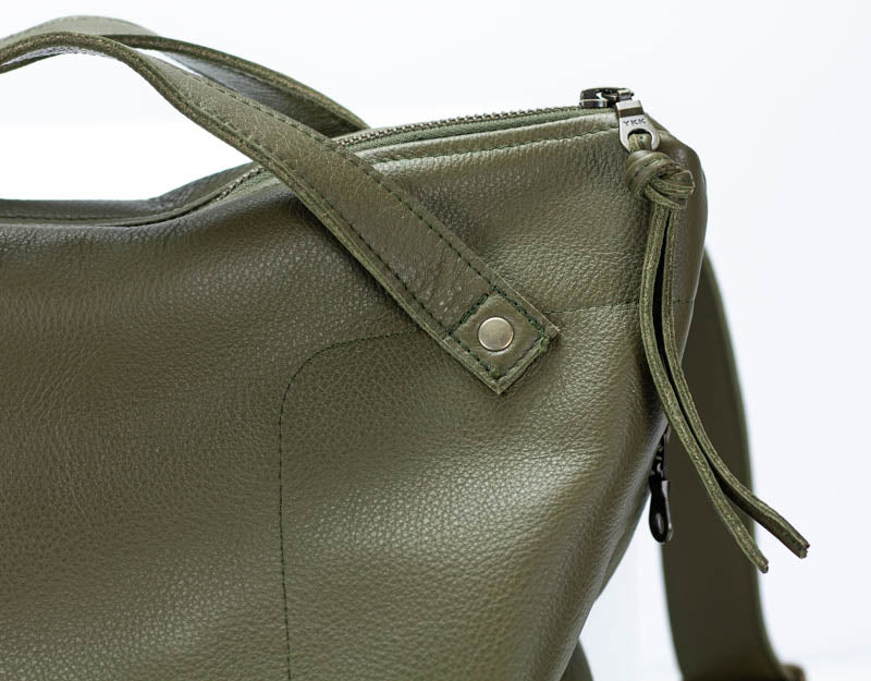 Minos backpack - Olive green pebbled leather - milloobags