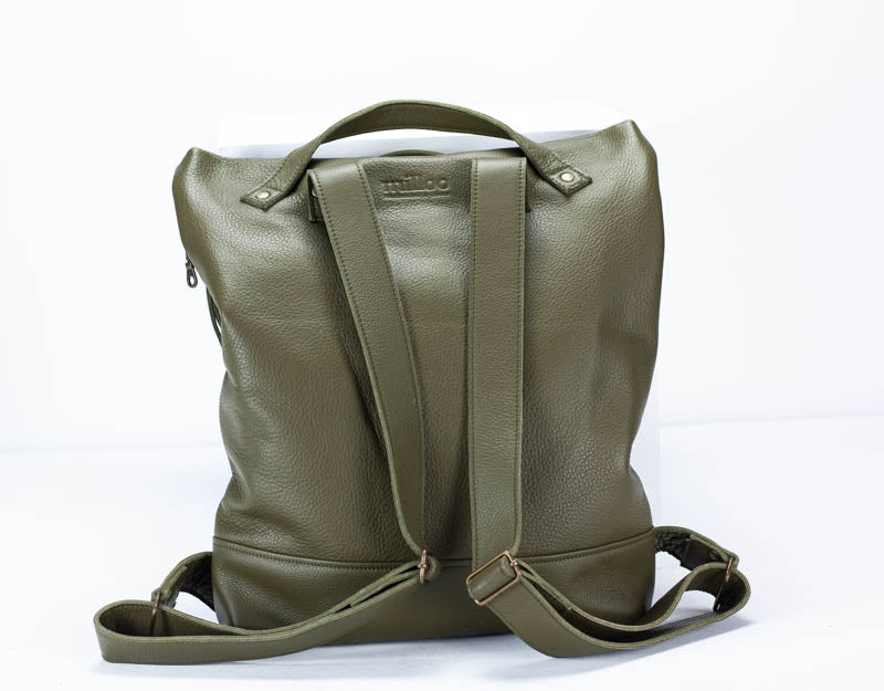 Minos backpack - Olive green pebbled leather - milloobags