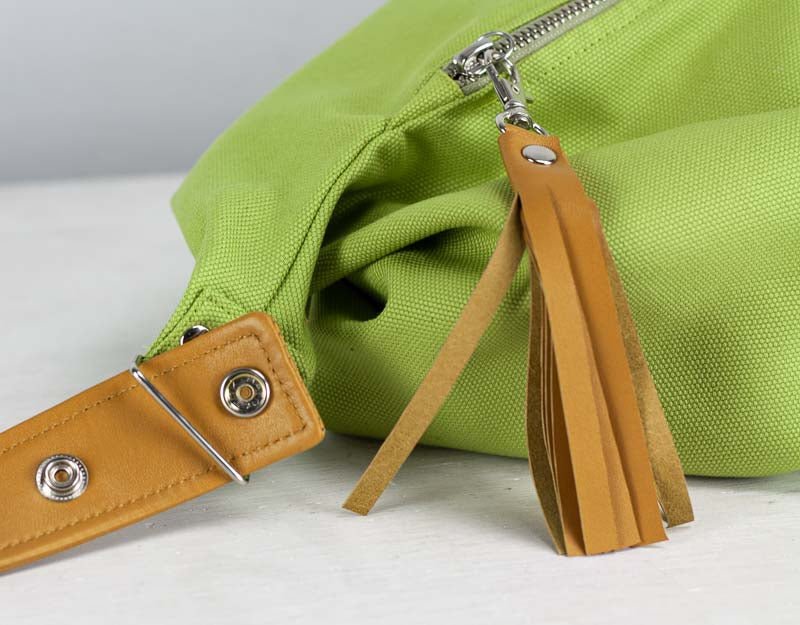 Kallia mini bag - Lime green canvas and brown leather - milloobags