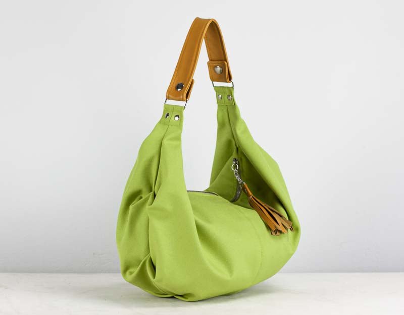 Kallia mini bag - Lime green canvas and brown leather - milloobags