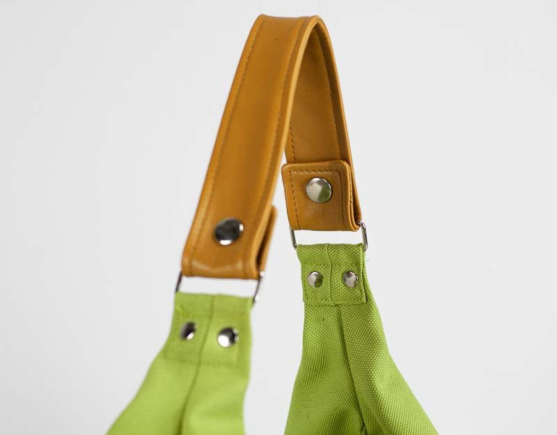 Kallia mini bag - Lime green canvas and brown leather - milloobags
