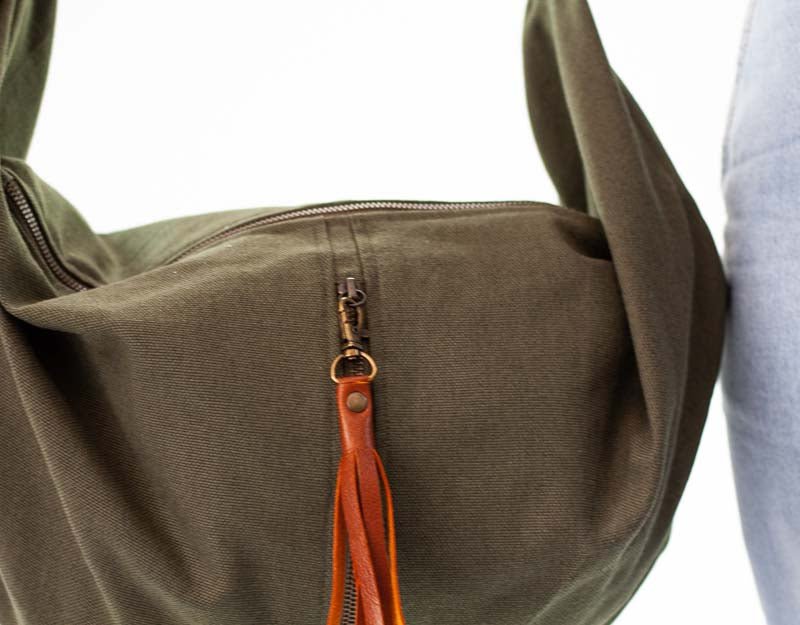 Kallia crossbody bag - Green canvas and brown leather - milloobags