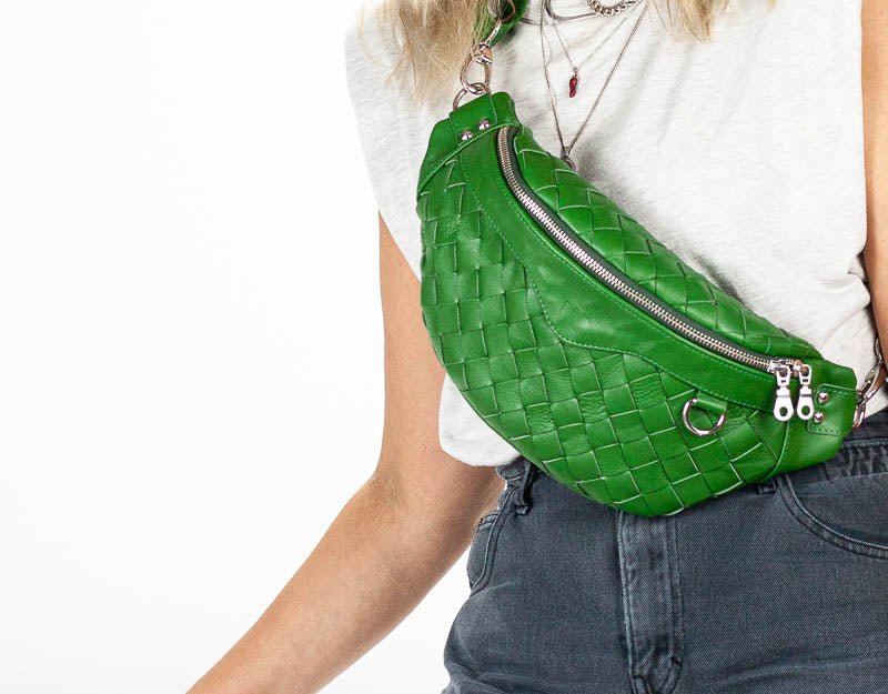 Haris fanny pack - Grass green handwoven leather - milloobags