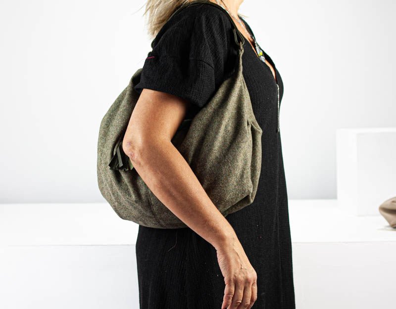 Kallia mini bag - Green wool and green leather - milloobags