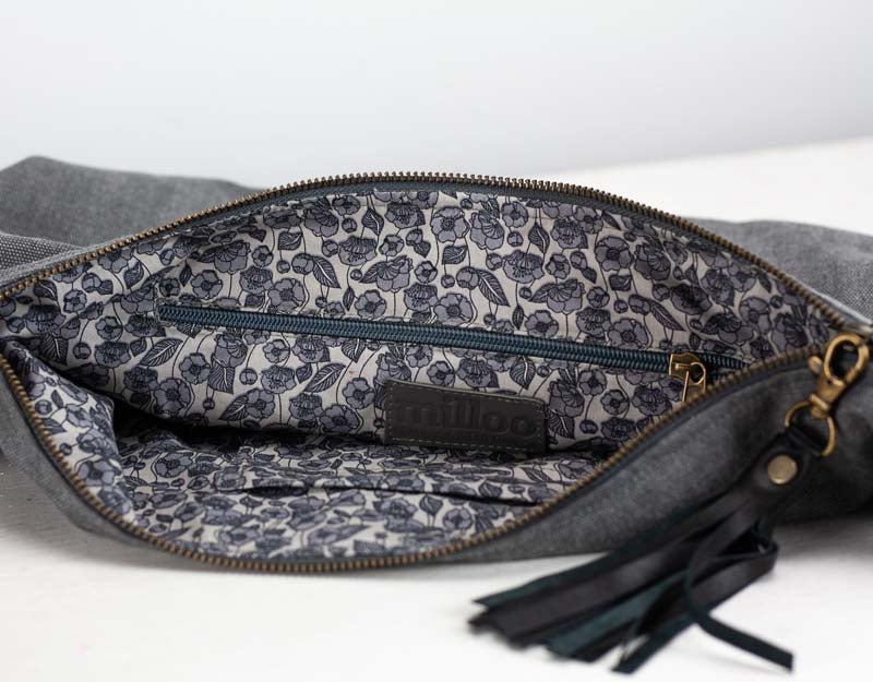 Kallia mini bag - Grey canvas and black leather - milloobags