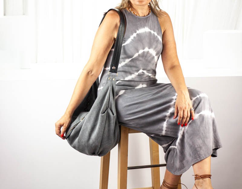 Kallia Mini Bag - Grey Patterned Wool and Black Leather