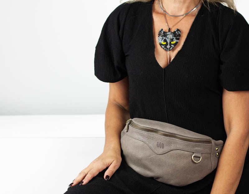 Haris fanny pack - Stone grey leather - milloobags