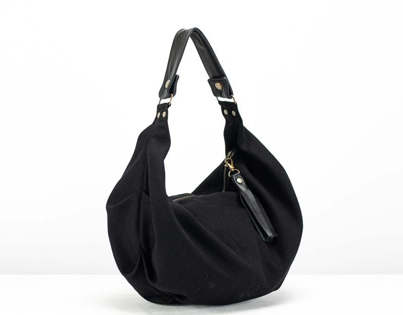 Kallia mini bag - Black canvas and Black leather - milloobags