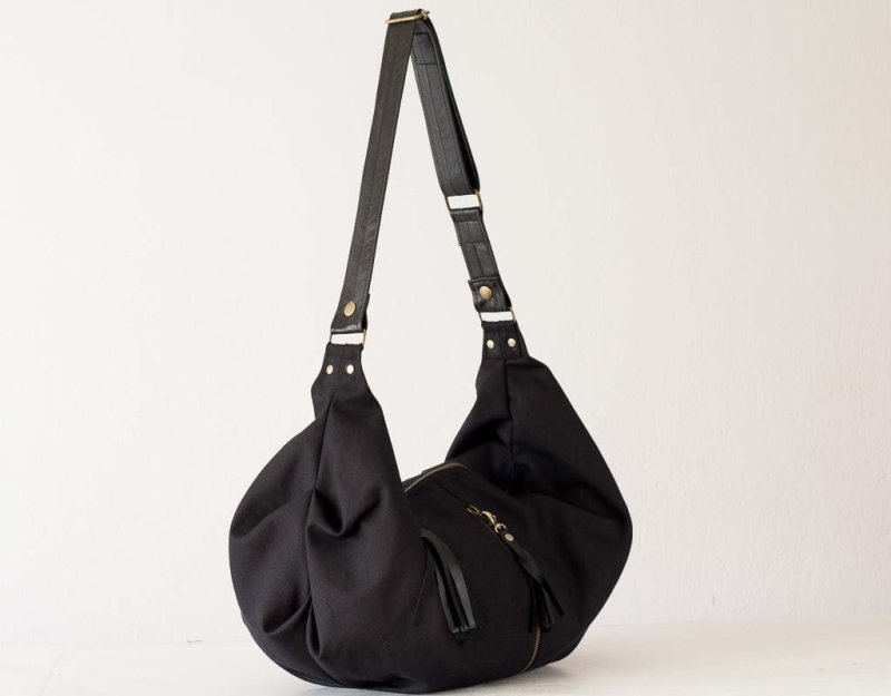 Kallia crossbody bag - Black canvas and black leather - milloobags