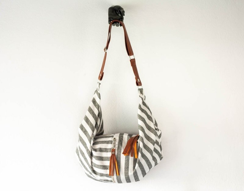 Kallia crossbody bag - Striped canvas and leather - milloobags