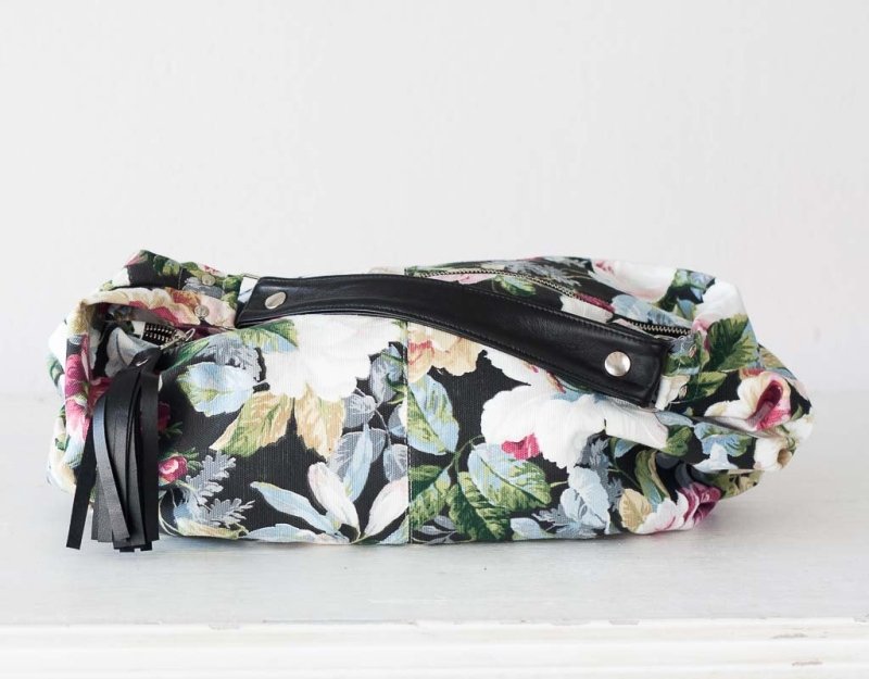 Kallia mini bag - Floral canvas and black leather - milloobags