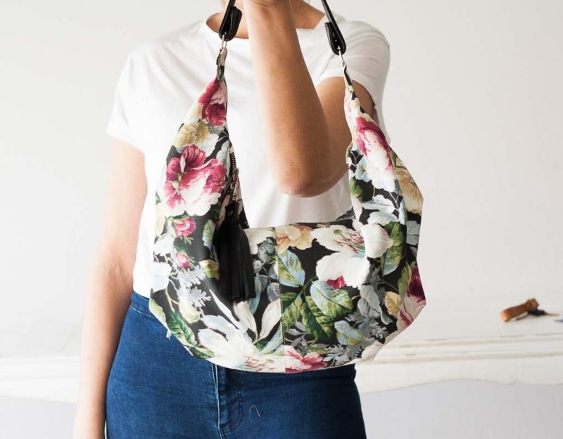 Kallia mini bag - Floral canvas and black leather - milloobags