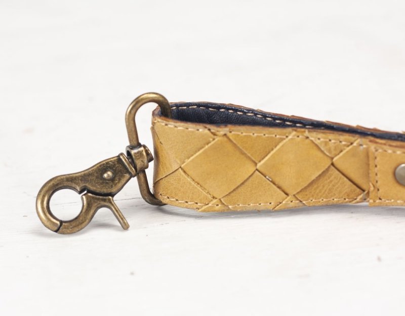 Milloo Leather Handwoven Keyring with Clip - Mustard Yellow Green