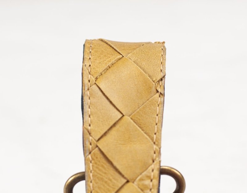 Leather handwoven keyring with clip - Mustard Yellow - milloobags