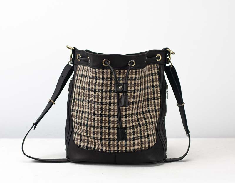 Danae bag - Black leather and plaid wool - milloobags