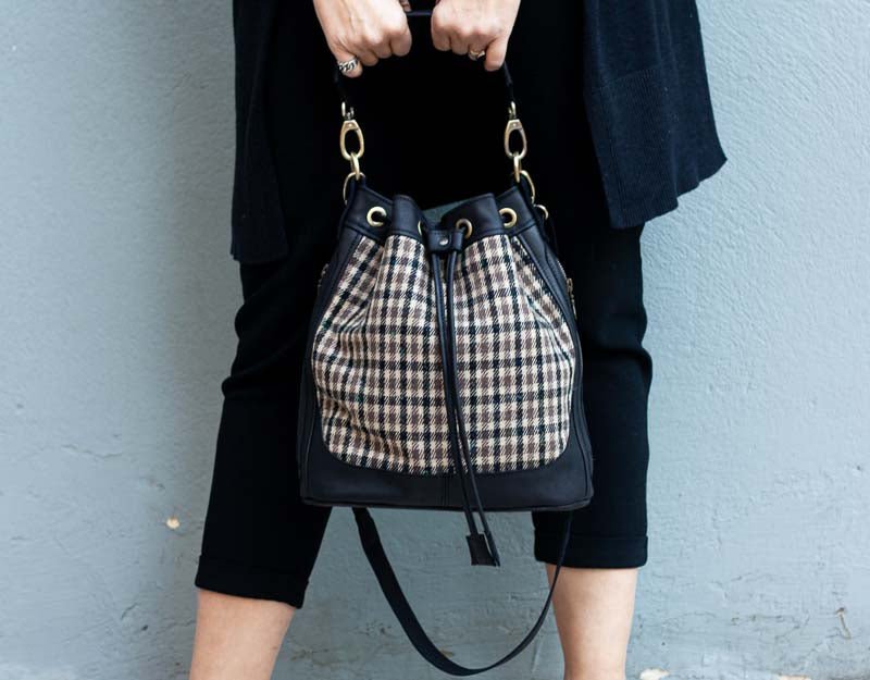 Danae bag - Black leather and plaid wool - milloobags